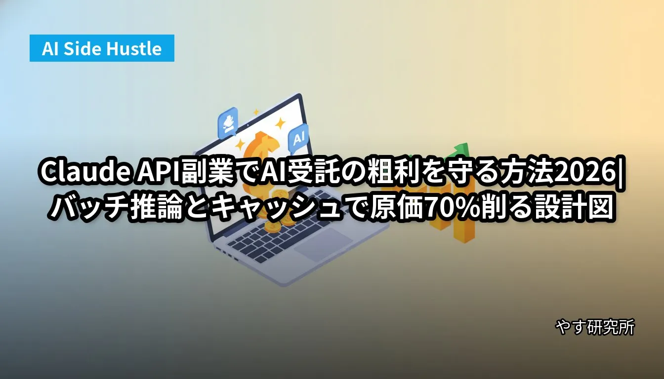 Claude API副業でAI受託の粗利を守る方法2026|バッチ推論とキャッシュで原価70%削る設計図