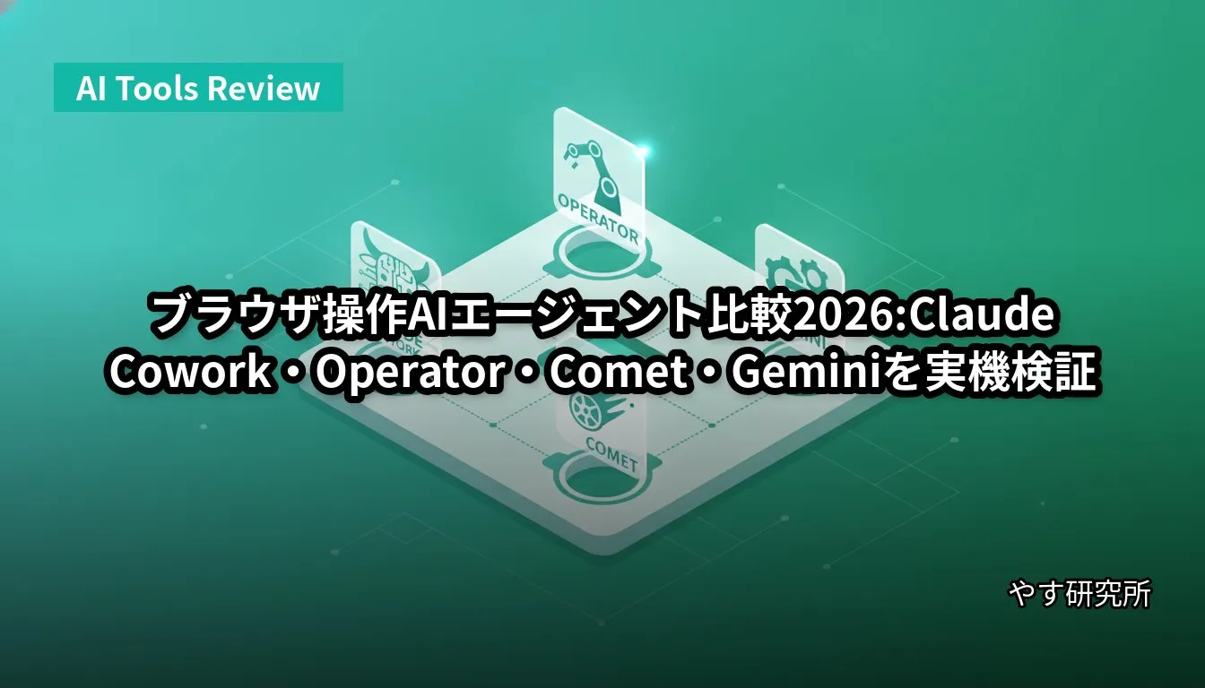 ブラウザ操作AIエージェント比較2026:Claude Cowork・Operator・Comet・Geminiを実機検証