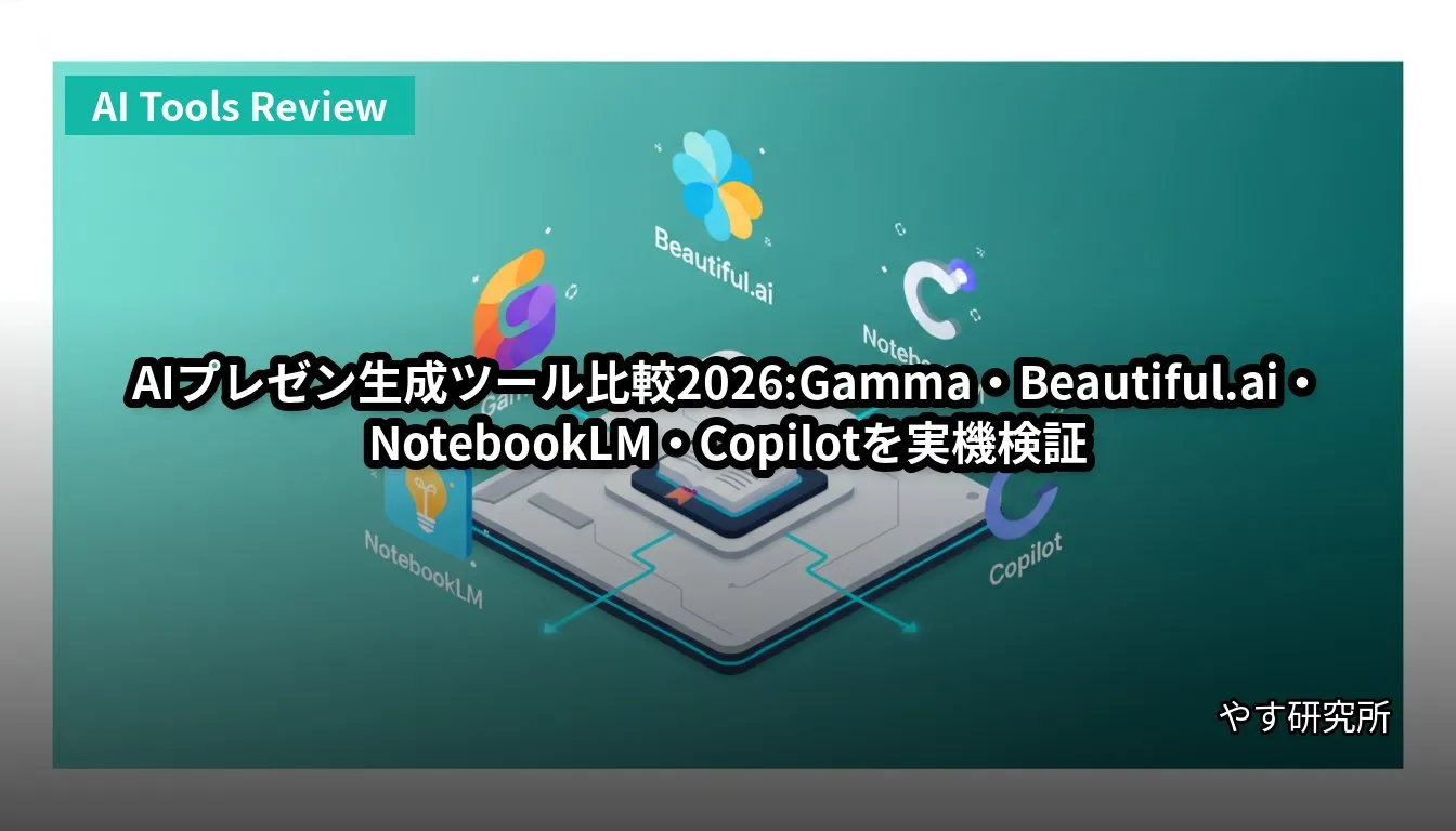 AIプレゼン生成ツール比較2026:Gamma・Beautiful.ai・NotebookLM・Copilotを実機検証