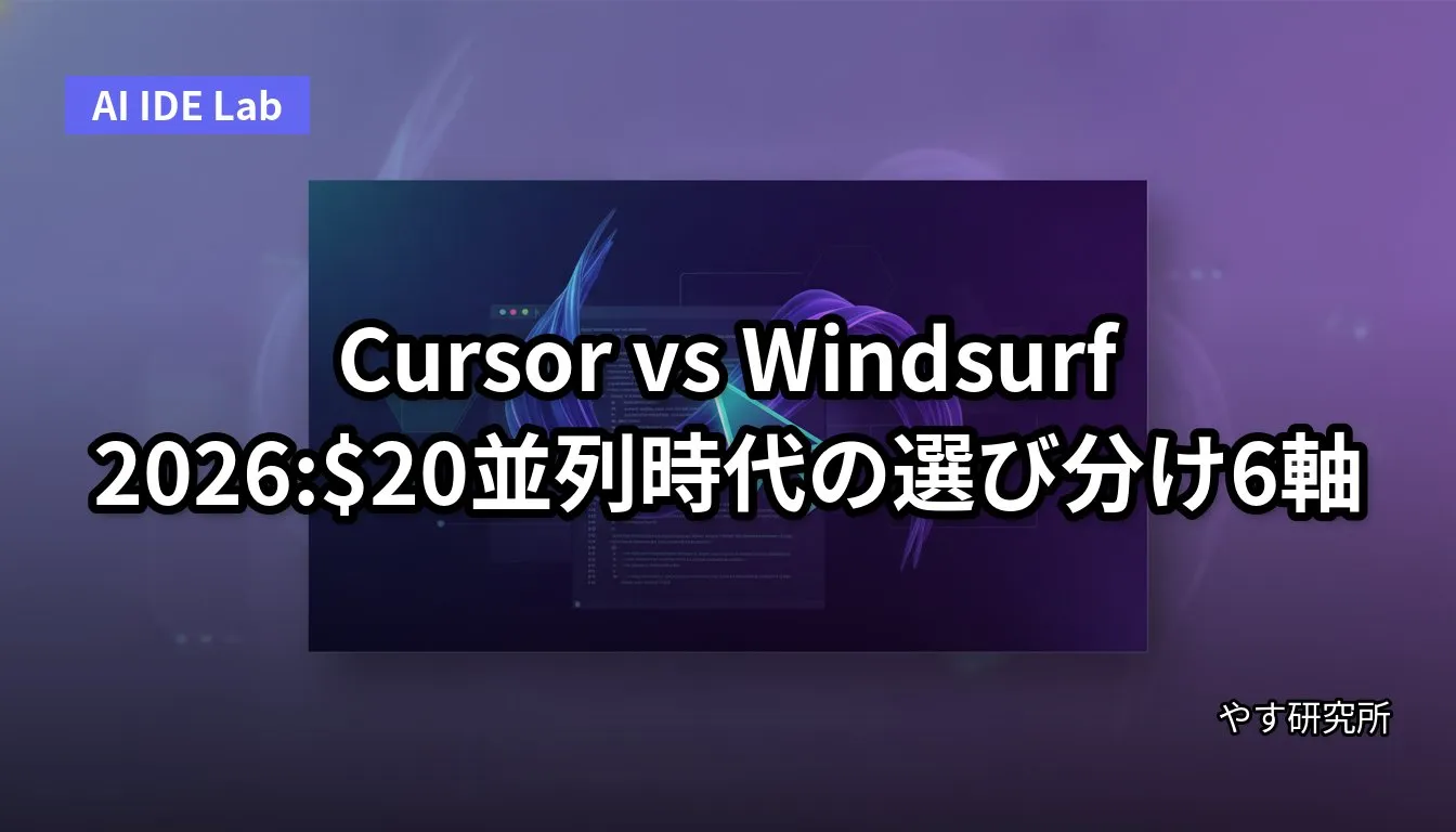 Cursor vs Windsurf 2026:$20並列時代の選び分け6軸